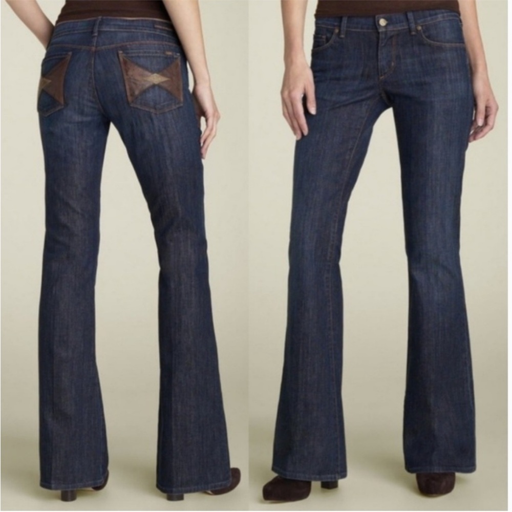Y2K COH Jeans Lower Rise Flare Leather Back Pocket Dark Sz 27